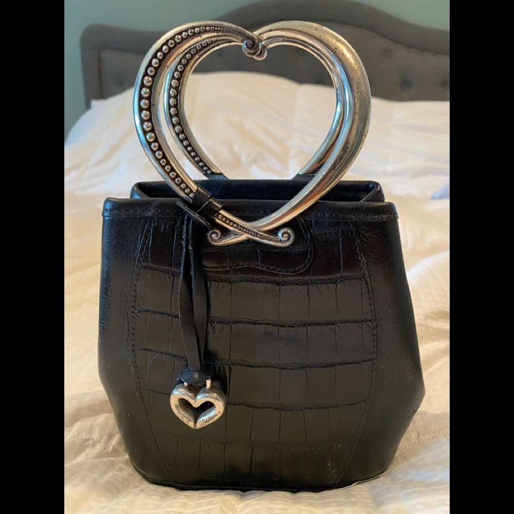 Brighton Black Croc Embossed  Silver Heart Handle